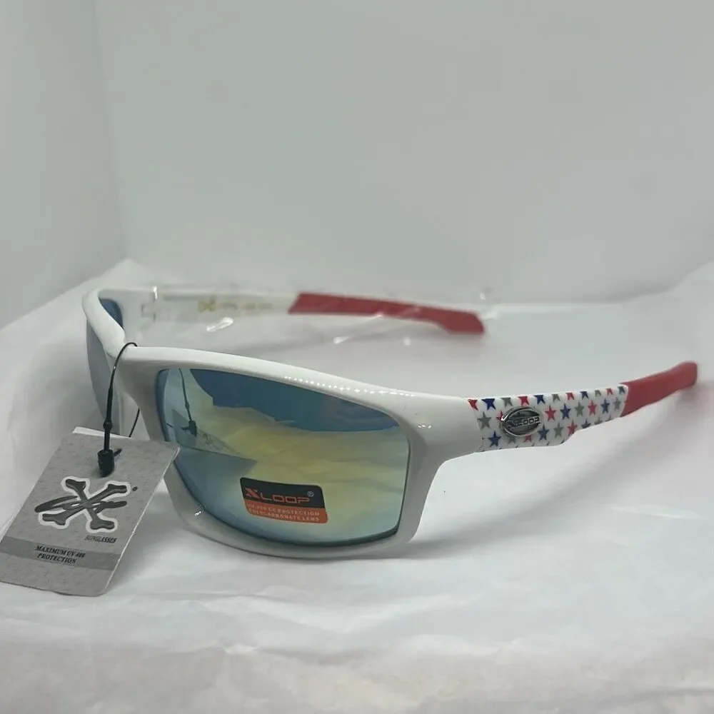 XLoop Patriotic Sunglasses – Mirrored Lens, UV Protection, Red White & Blue Star